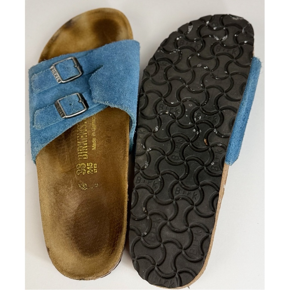 Birkenstock Women’s Zurich Light Blue Suede Slide Sandals, size 7.5 US / 38 EU - Picture 6 of 12